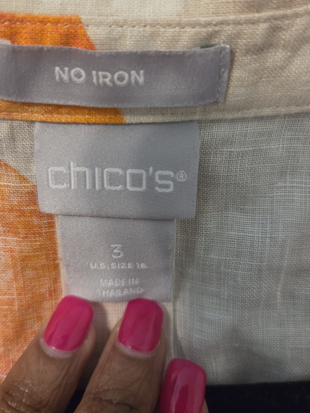 Chico's Womens Cream 100% Linen No Iron  Confetti Print Button Up Shirt. Sz 3/XL - Picture 7 of 8